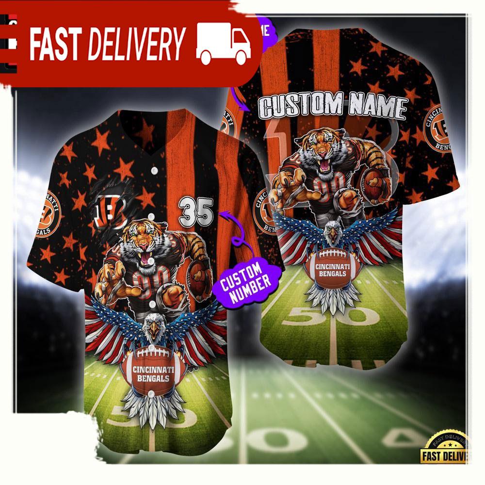 NLF Personalized Name & Number Cincinnati Bengals Mascot Us Flag Baseball Jersey Shirt