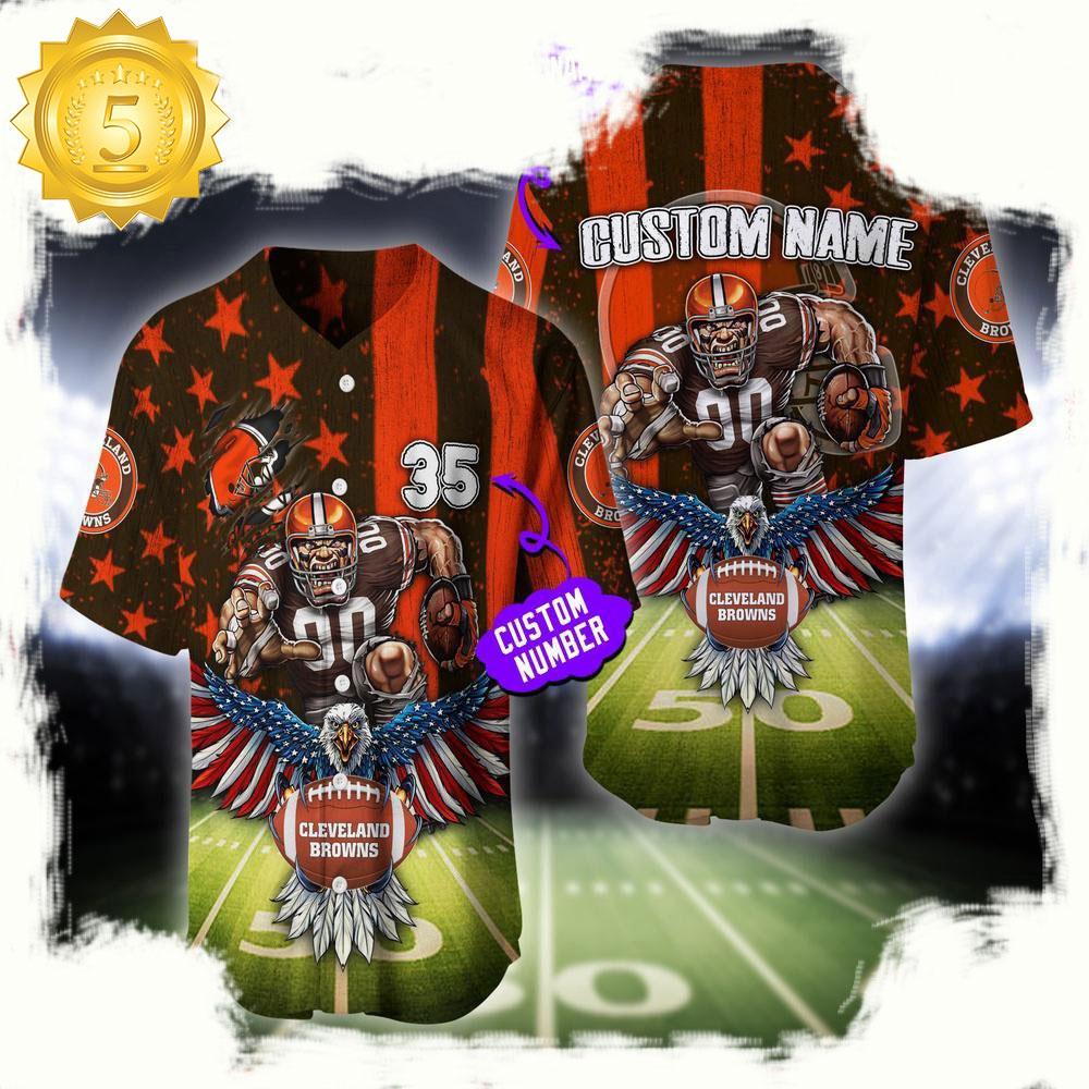 NLF Personalized Name & Number Cleveland Browns Mascot Us Flag Baseball Jersey Shirt
