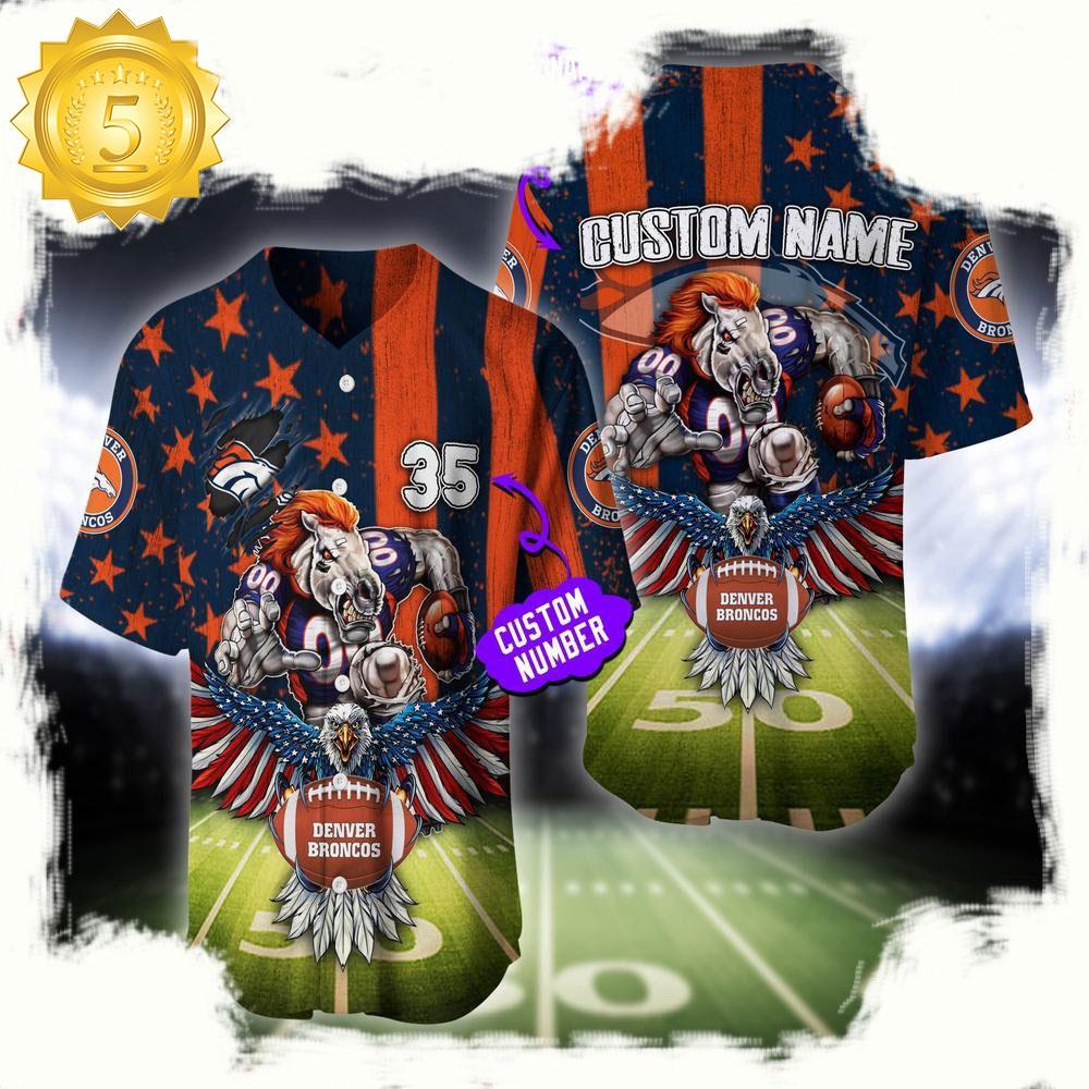 NLF Personalized Name & Number Denver Broncos Mascot Us Flag Baseball Jersey Shirt