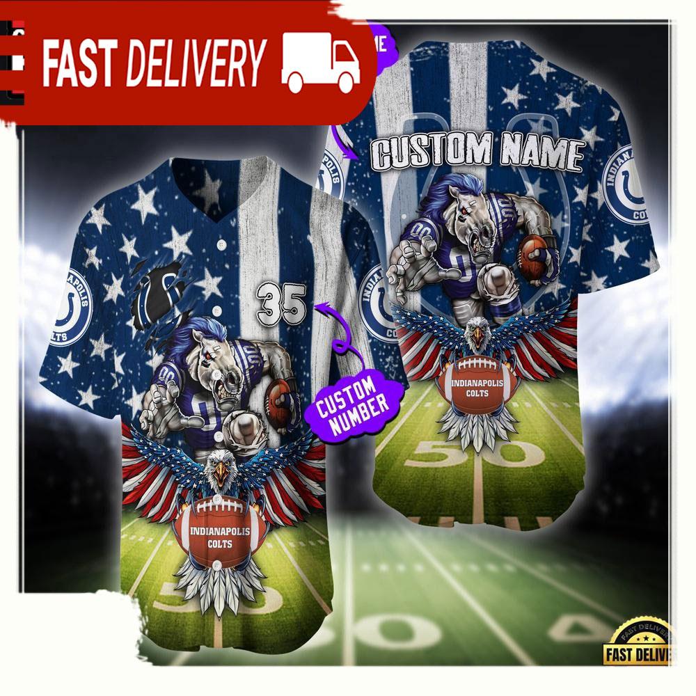 NLF Personalized Name & Number Indianapolis Colts Mascot Us Flag Baseball Jersey Shirt