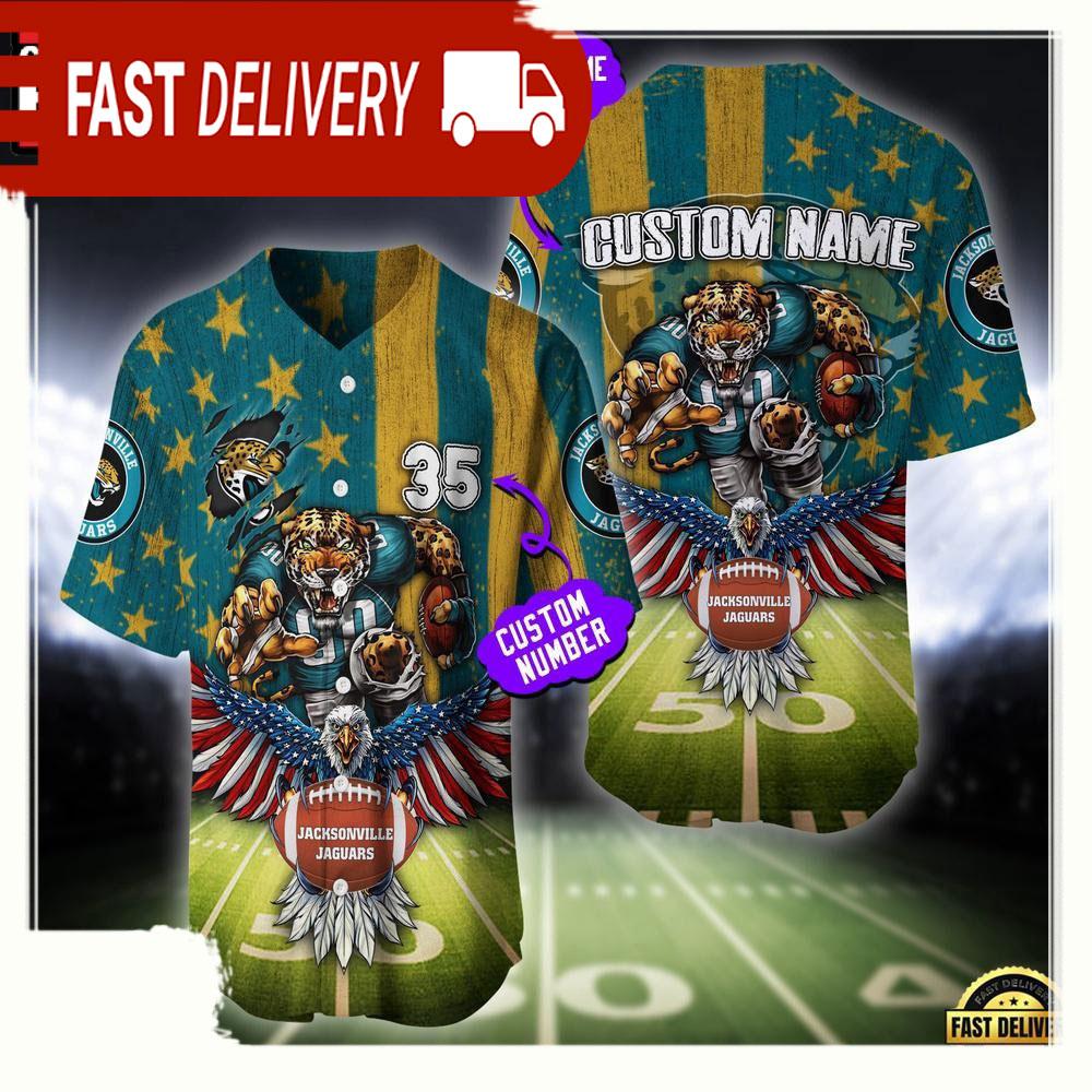 NLF Personalized Name & Number Jacksonville Jaguars Mascot Us Flag Baseball Jersey Shirt