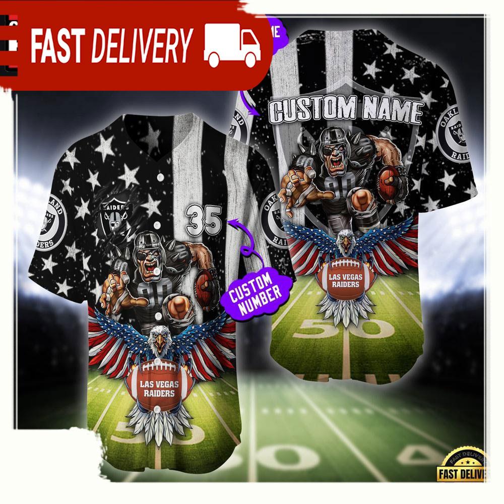 NLF Personalized Name & Number Las Vegas Raiders Mascot Us Flag Baseball Jersey Shirt