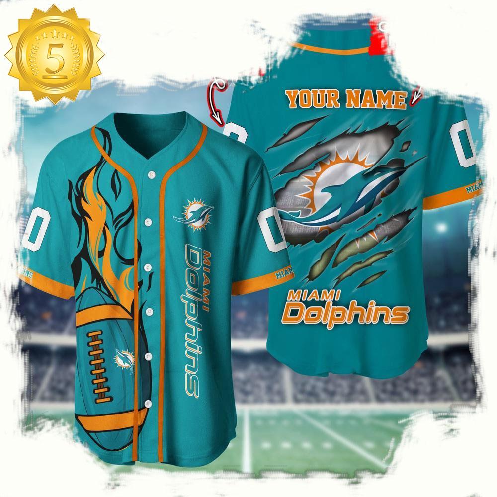 NLF Personalized Name & Number Miami Dolphins Team Sport Baseball Jersey Shirt