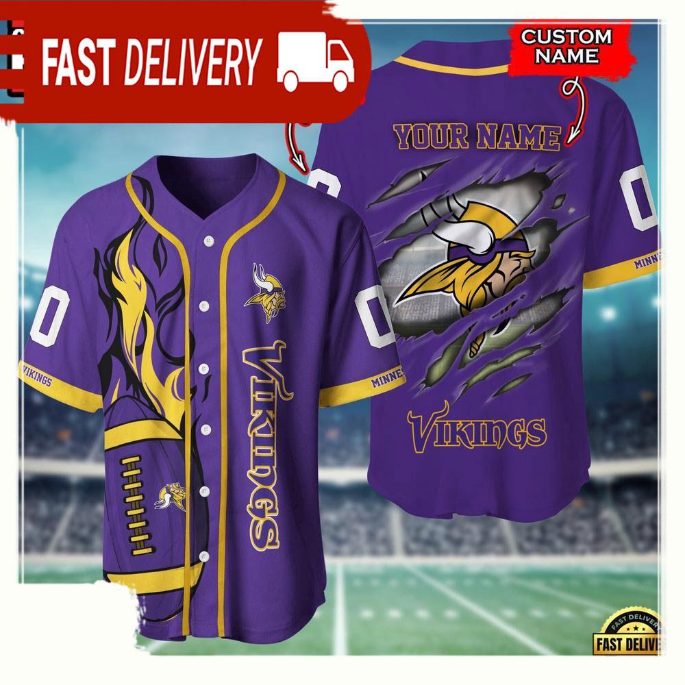 NLF Personalized Name & Number Minnesota Vikings Team Sport Baseball Jersey Shirt
