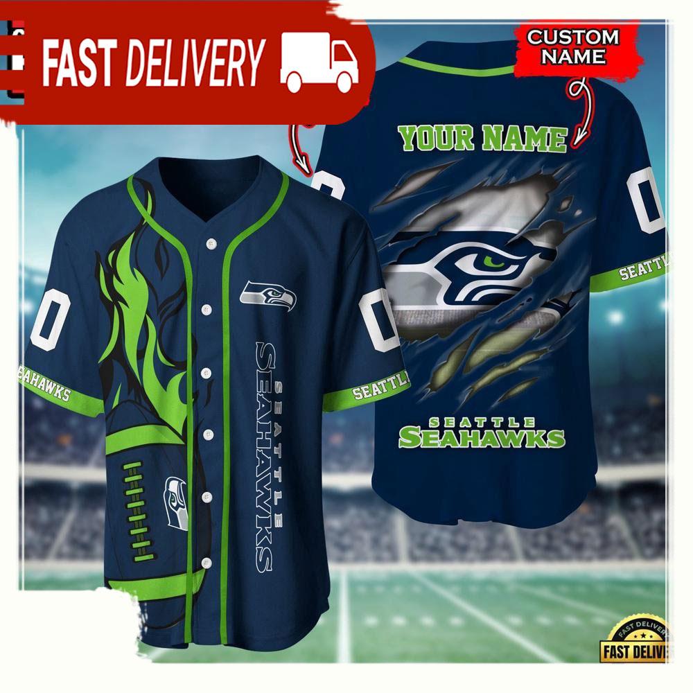 NLF Personalized Name & Number Seattle Seahawks Team Sport Baseball Jersey Shirt