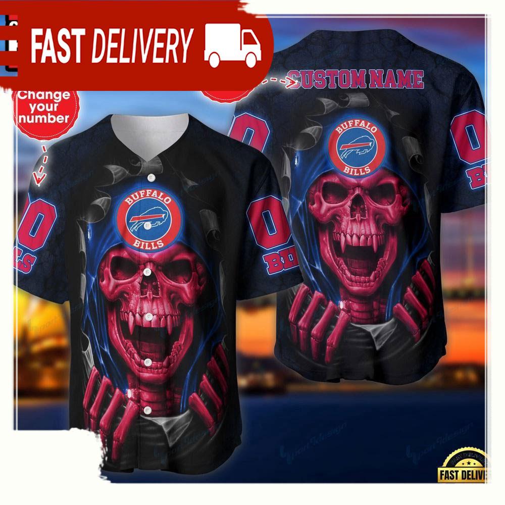 NLF Personalized Name & Number Team Buffalo Bills Skull Pattern Baseball Jersey Shirt