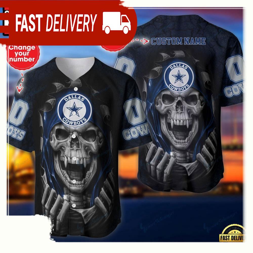 NLF Personalized Name & Number Team Dallas Cowboys Skull Pattern Baseball Jersey Shirt