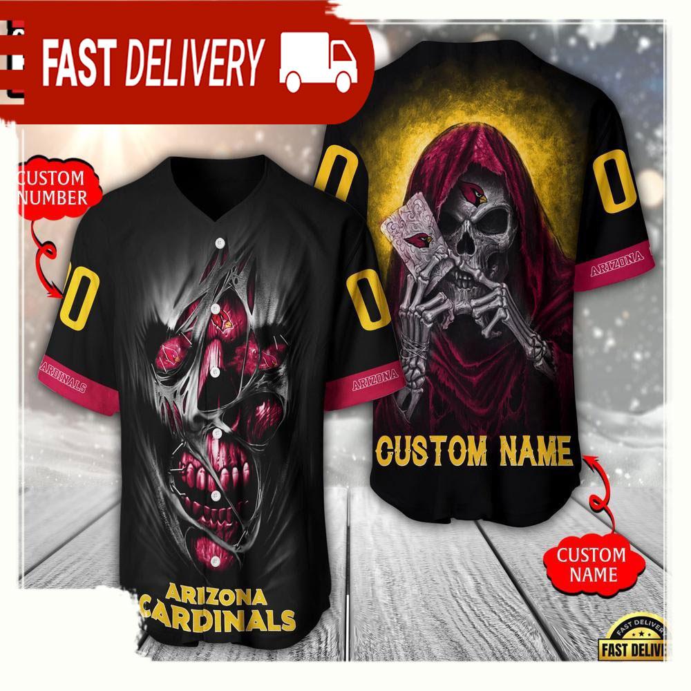 NLF Personalized Name & Numbler Arizona Cardinals Team Skull Death Baseball Jersey Shirt
