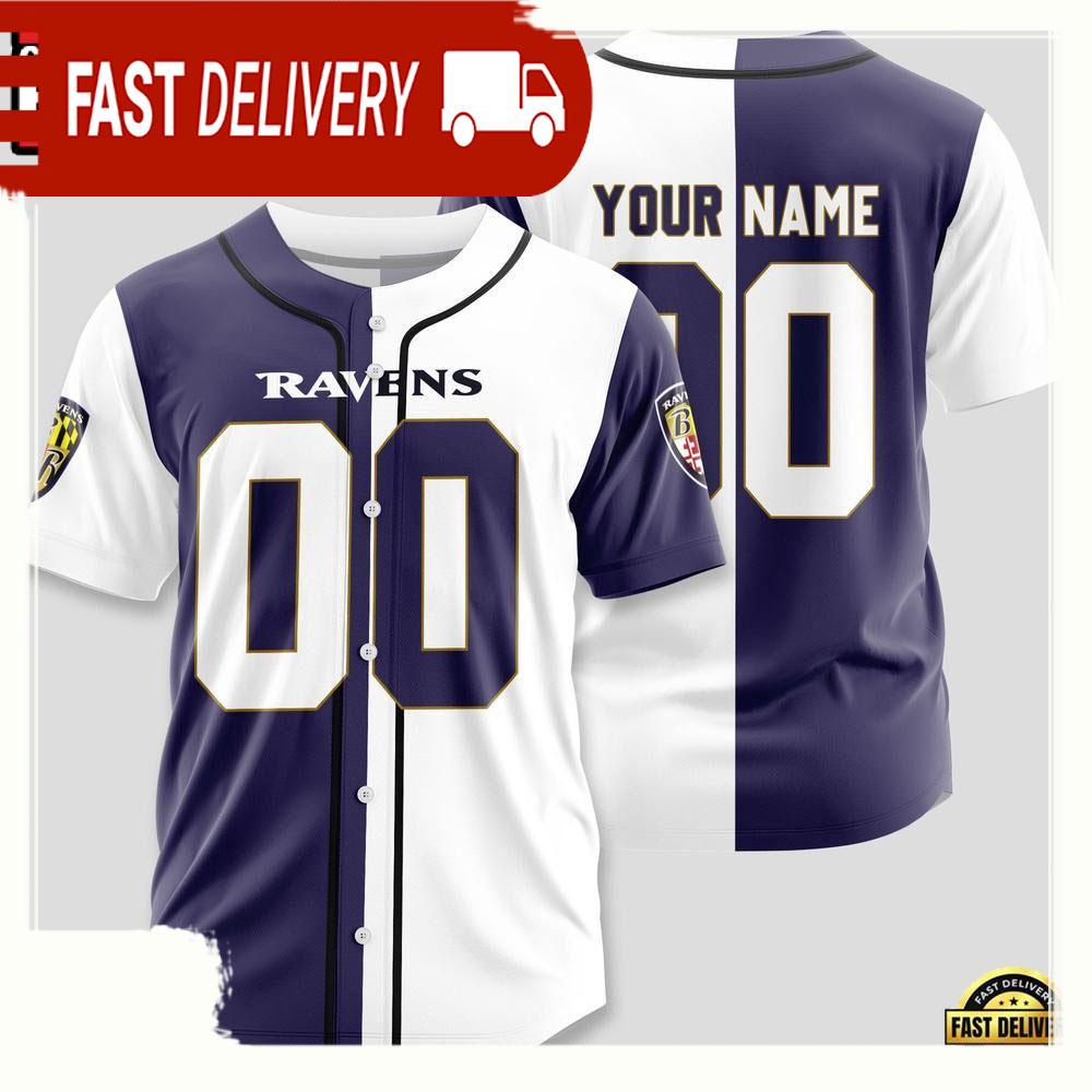 NLF Personalized Name & Numbler Baltimore Ravens Design Baseball Jersey Shirt