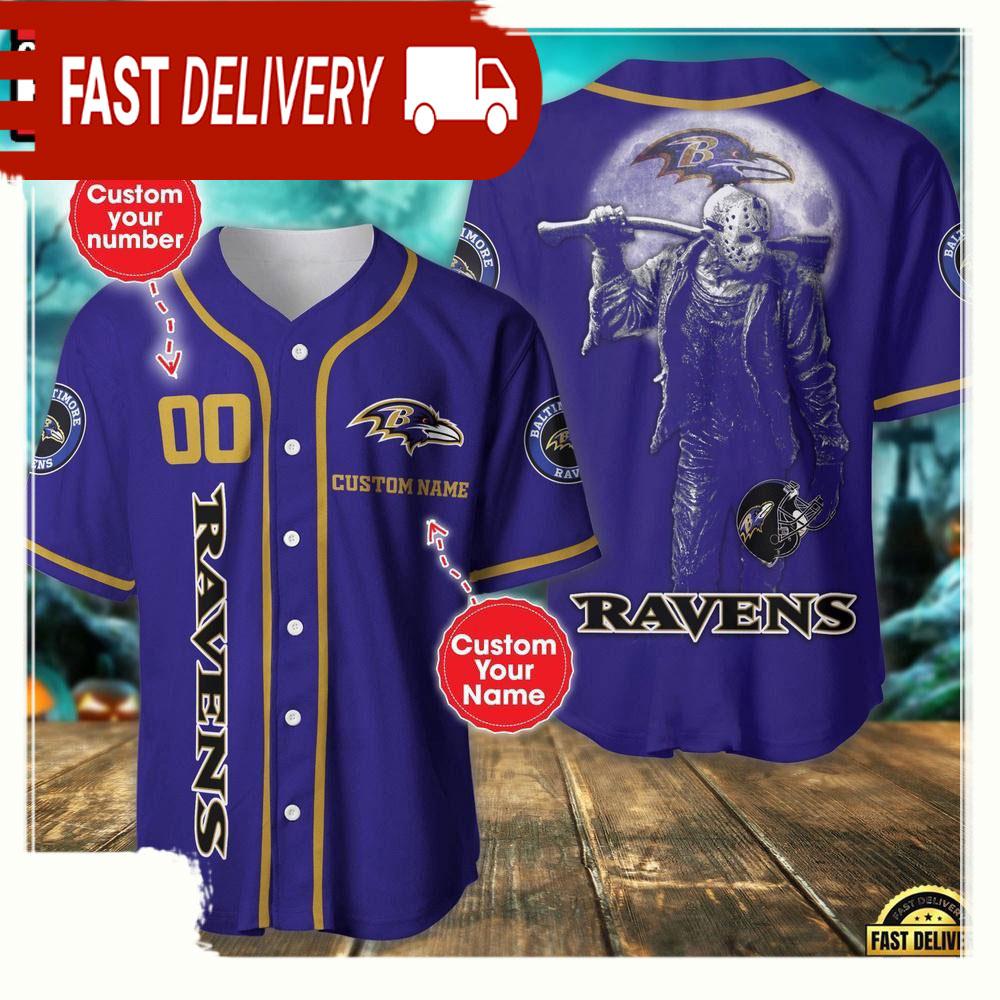 NLF Personalized Name & Numbler Baltimore Ravens Horror 3D  Baseball Jersey Shirt