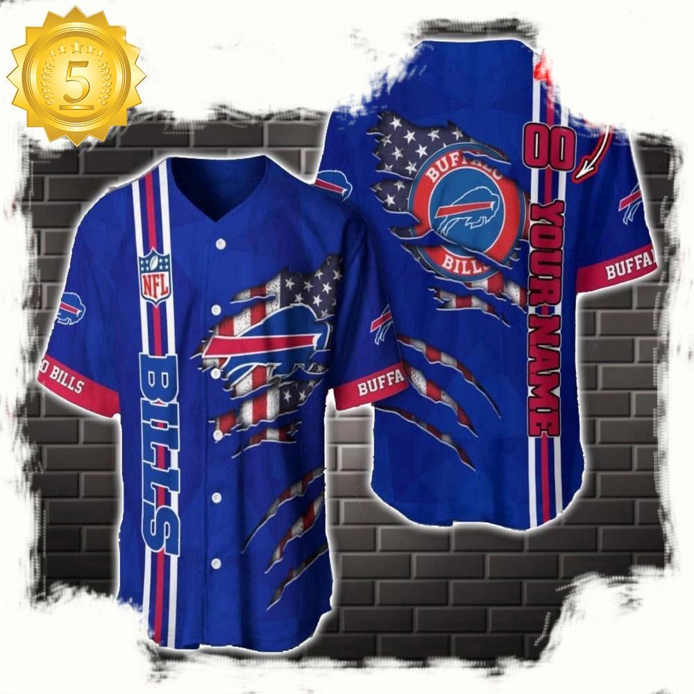 NLF Personalized Name & Numbler Buffalo Bills America Flag  Baseball Jersey Shirt Gift For Fans