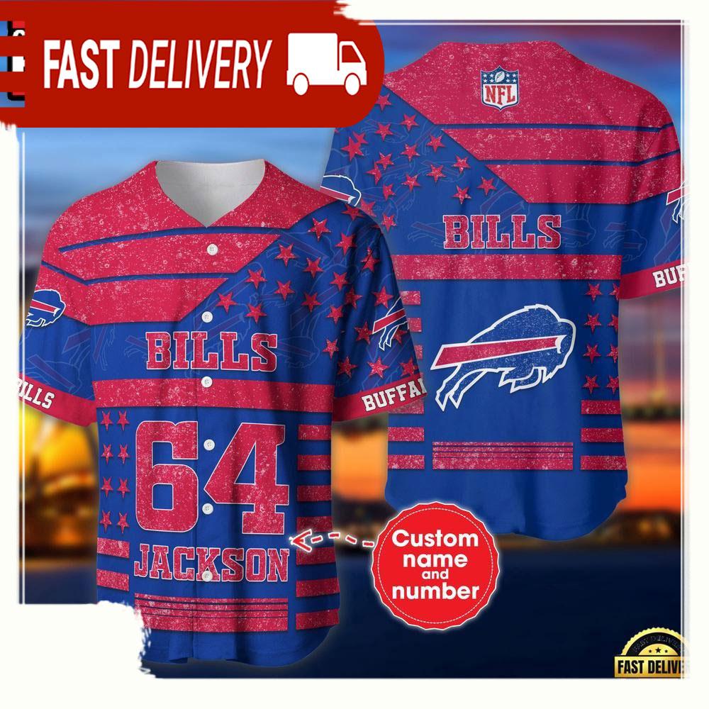 NLF Personalized Name & Numbler Buffalo Bills American Flag  Baseball Jersey Shirt