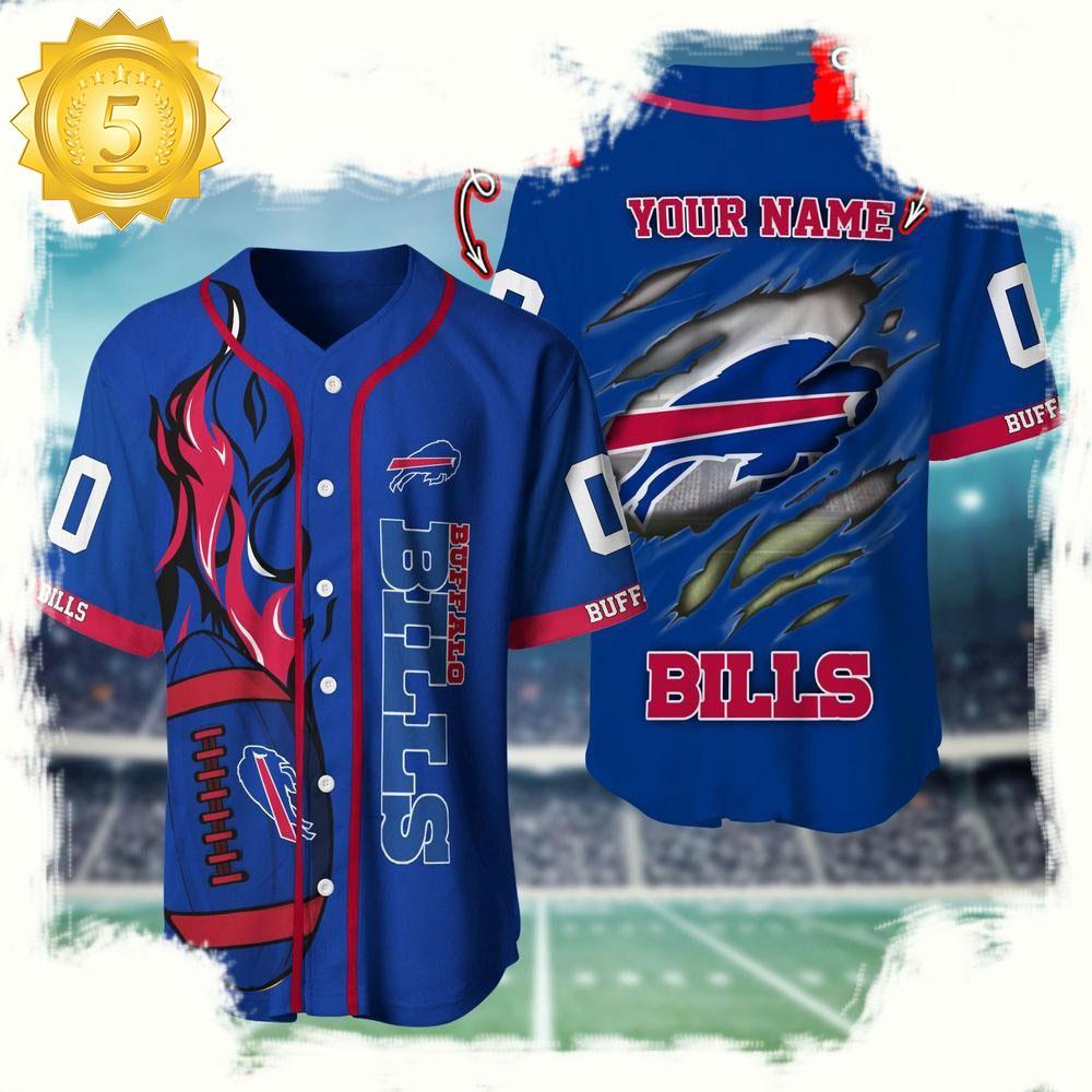 NLF Personalized Name & Numbler Buffalo Bills Football Team Baseball Jersey Shirt