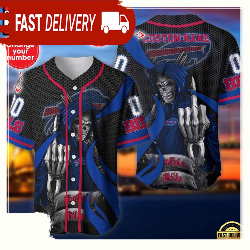 NLF Personalized Name & Numbler Buffalo Bills Skull Death Baseball Jersey Shirt