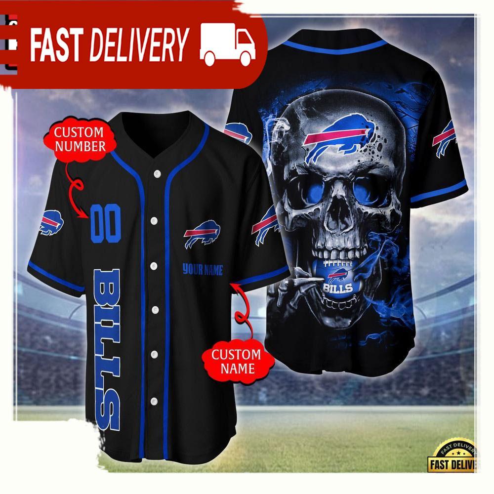 NLF Personalized Name & Numbler Buffalo Bills Skull Face Baseball Jersey Shirt