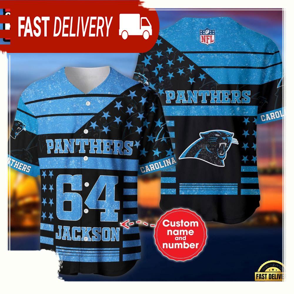 NLF Personalized Name & Numbler Carolina Panthers American Flag  Baseball Jersey Shirt