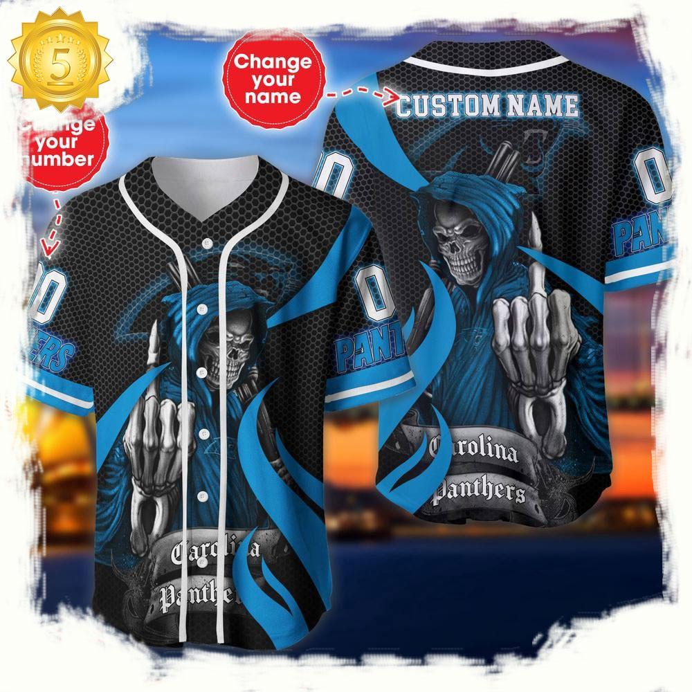 NLF Personalized Name & Numbler Carolina Panthers Skull Death Baseball Jersey Shirt