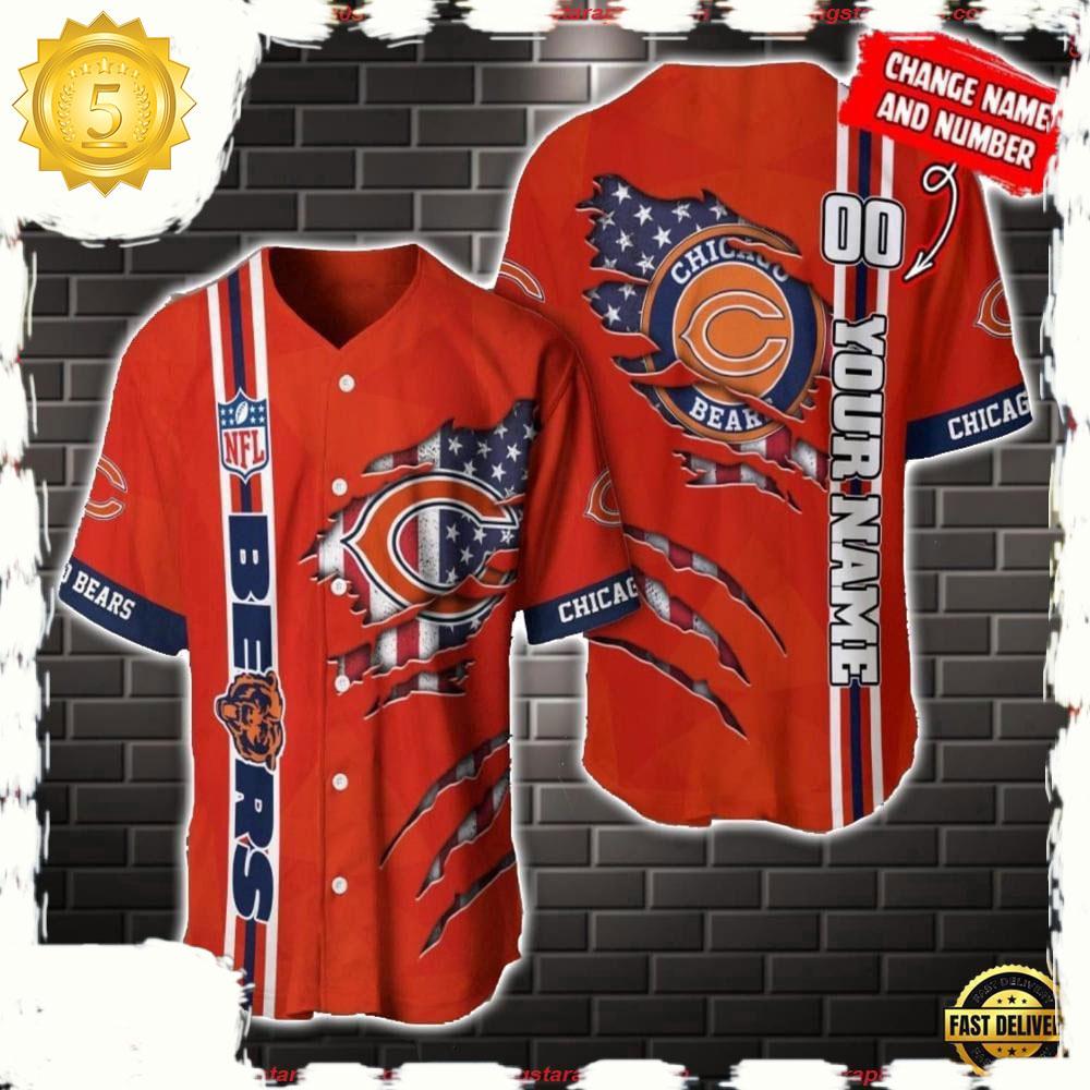 NLF Personalized Name & Numbler Chicago Bears America Flag Baseball Jersey Shirt Gift For Fans