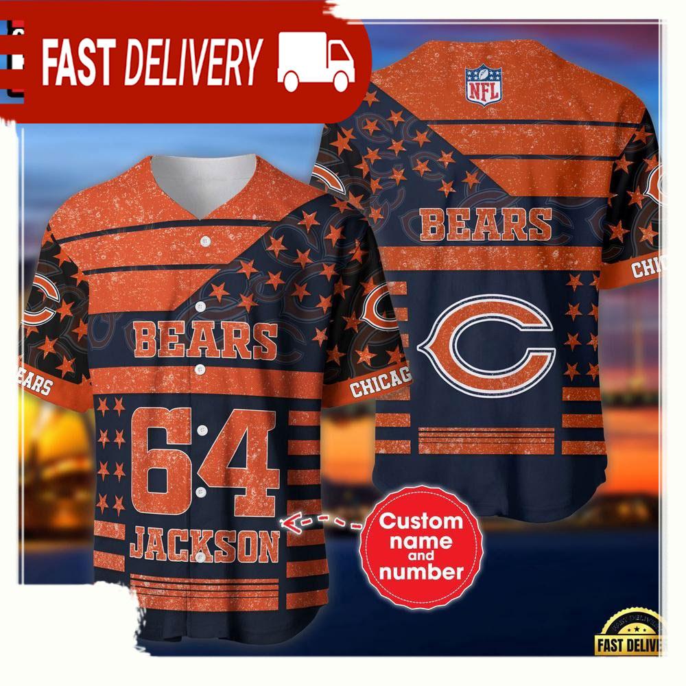NLF Personalized Name & Numbler Chicago Bears American Flag  Baseball Jersey Shirt