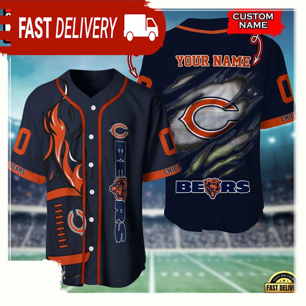 NLF Personalized Name & Numbler Chicago Bears Football Team Baseball Jersey Shirt