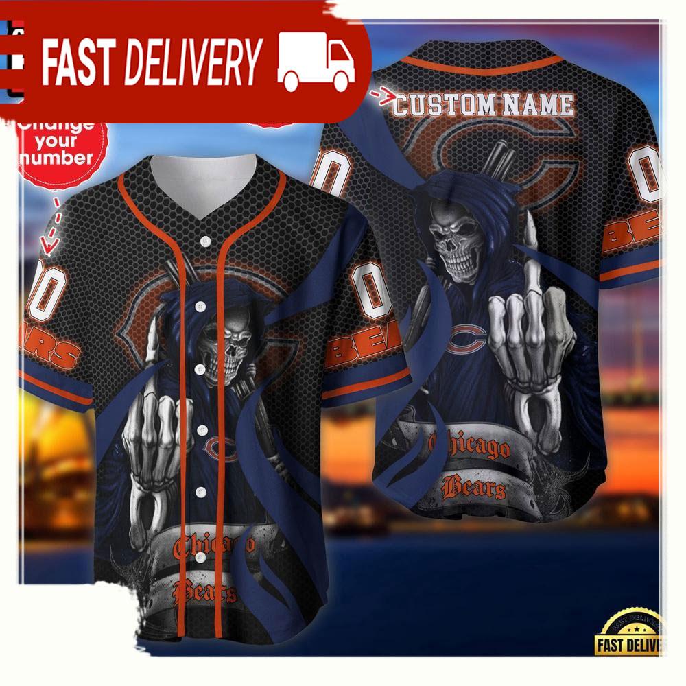 NLF Personalized Name & Numbler Chicago Bears Skull Death Baseball Jersey Shirt