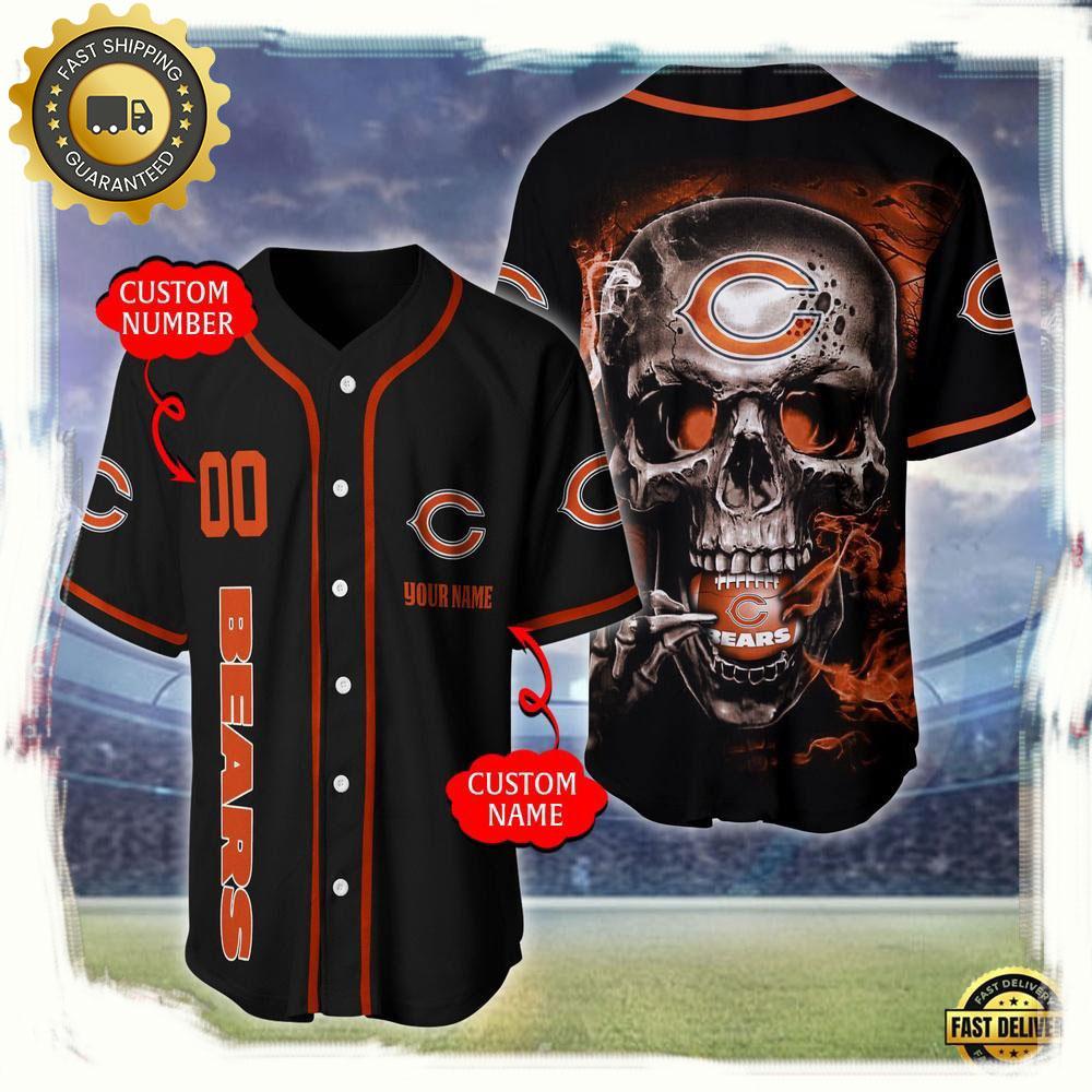 NLF Personalized Name & Numbler Chicago Bears Skull Face Baseball Jersey Shirt