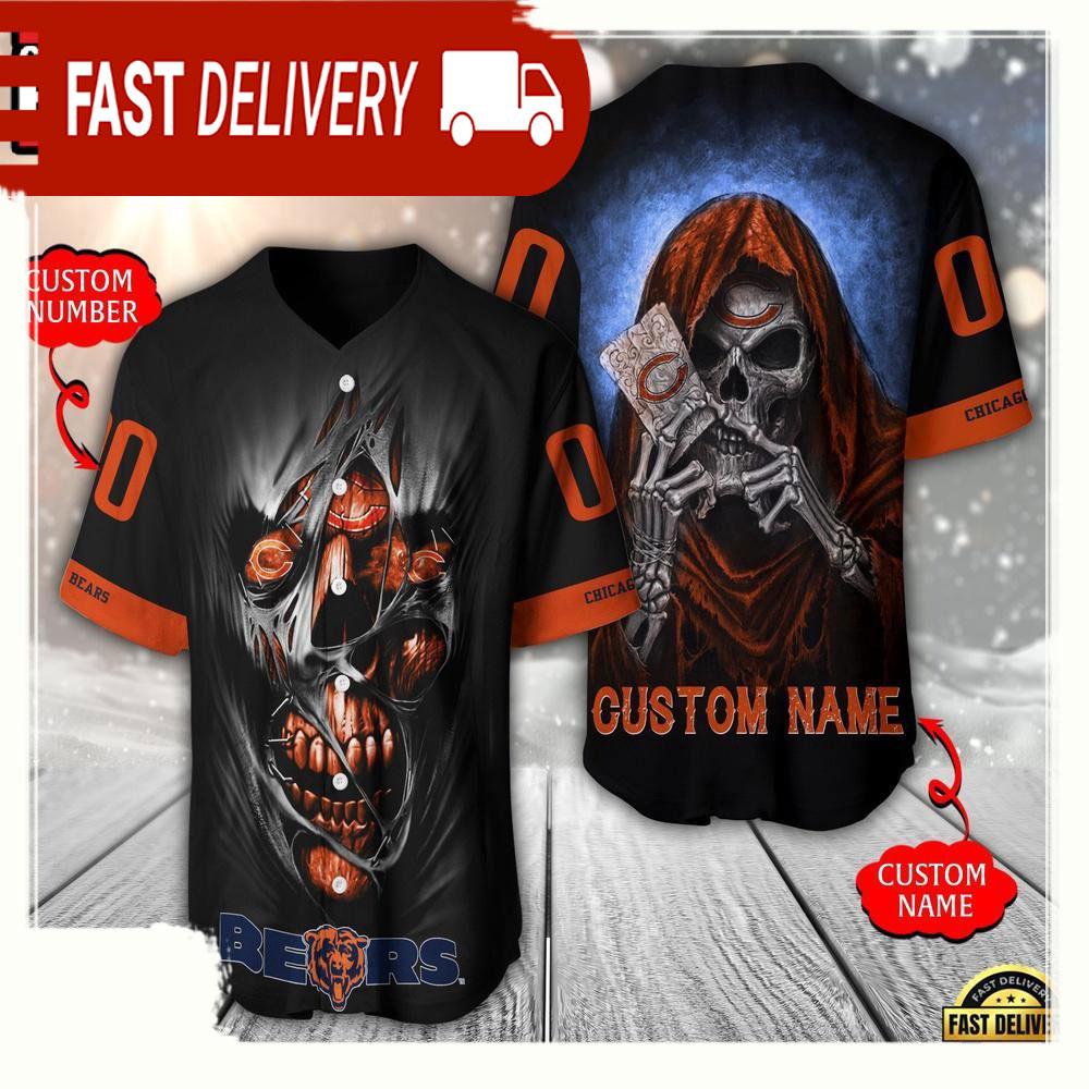 NLF Personalized Name & Numbler Chicago Bears Team Skull Death Baseball Jersey Shirt