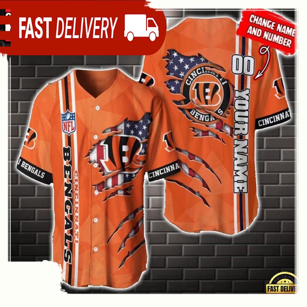 NLF Personalized Name & Numbler Cincinnati Bengals America Flag  Baseball Jersey Shirt Gift For Fans