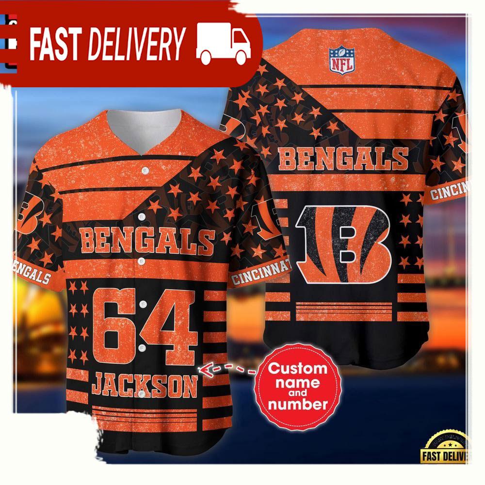 NLF Personalized Name & Numbler Cincinnati Bengals American Flag Baseball Jersey Shirt