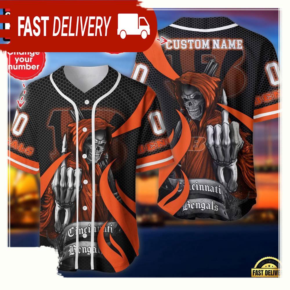 NLF Personalized Name & Numbler Cincinnati Bengals Skull Death Baseball Jersey Shirt