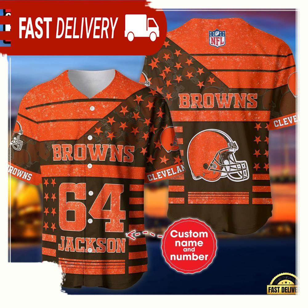 NLF Personalized Name & Numbler Cleveland Browns American Flag  Baseball Jersey Shirt