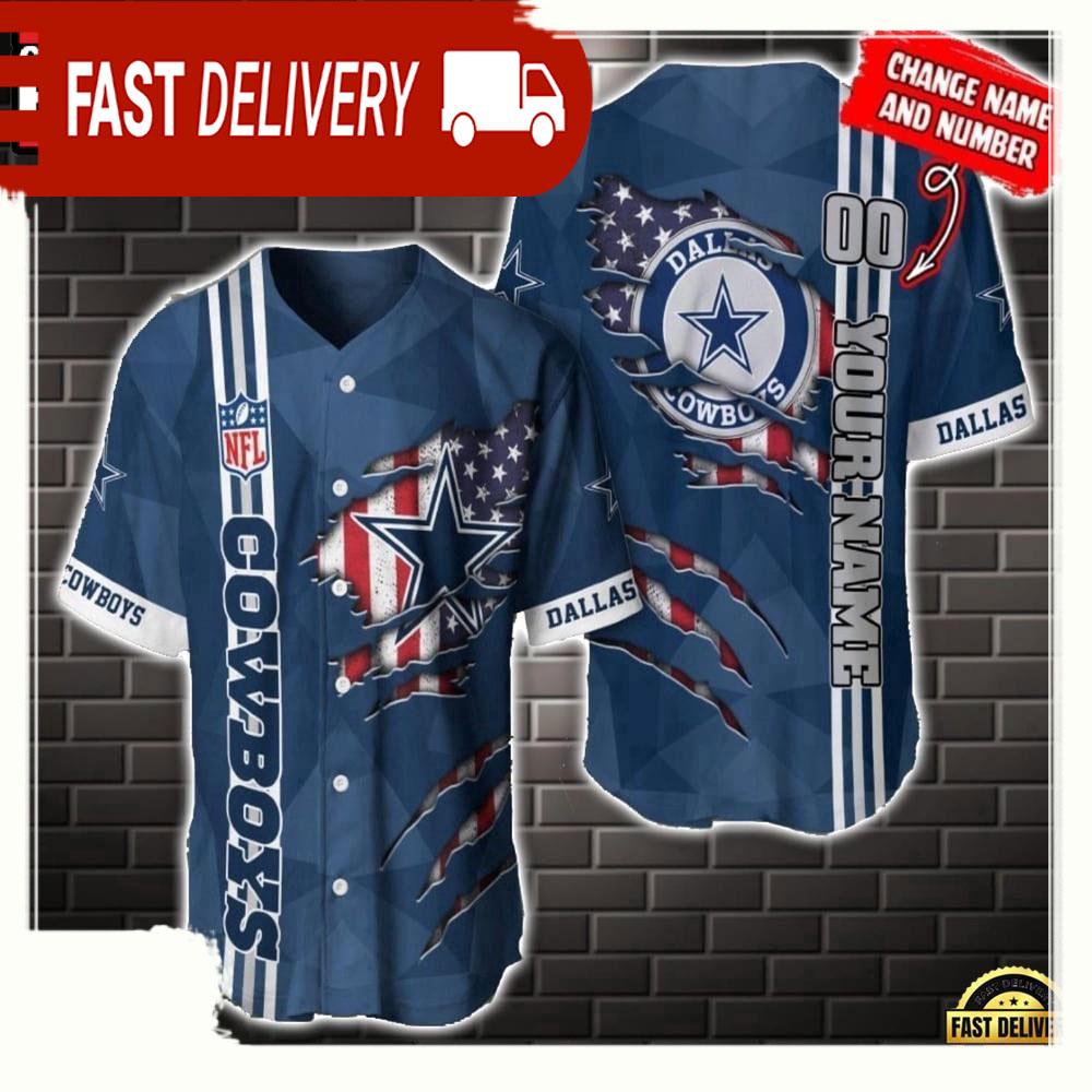NLF Personalized Name & Numbler Dallas Cowboys America Flag  Baseball Jersey Shirt Gift For Fans