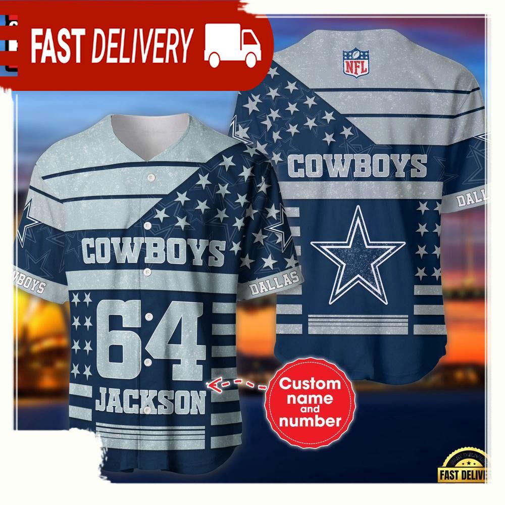 NLF Personalized Name & Numbler Dallas Cowboys American Flag Baseball Jersey Shirt