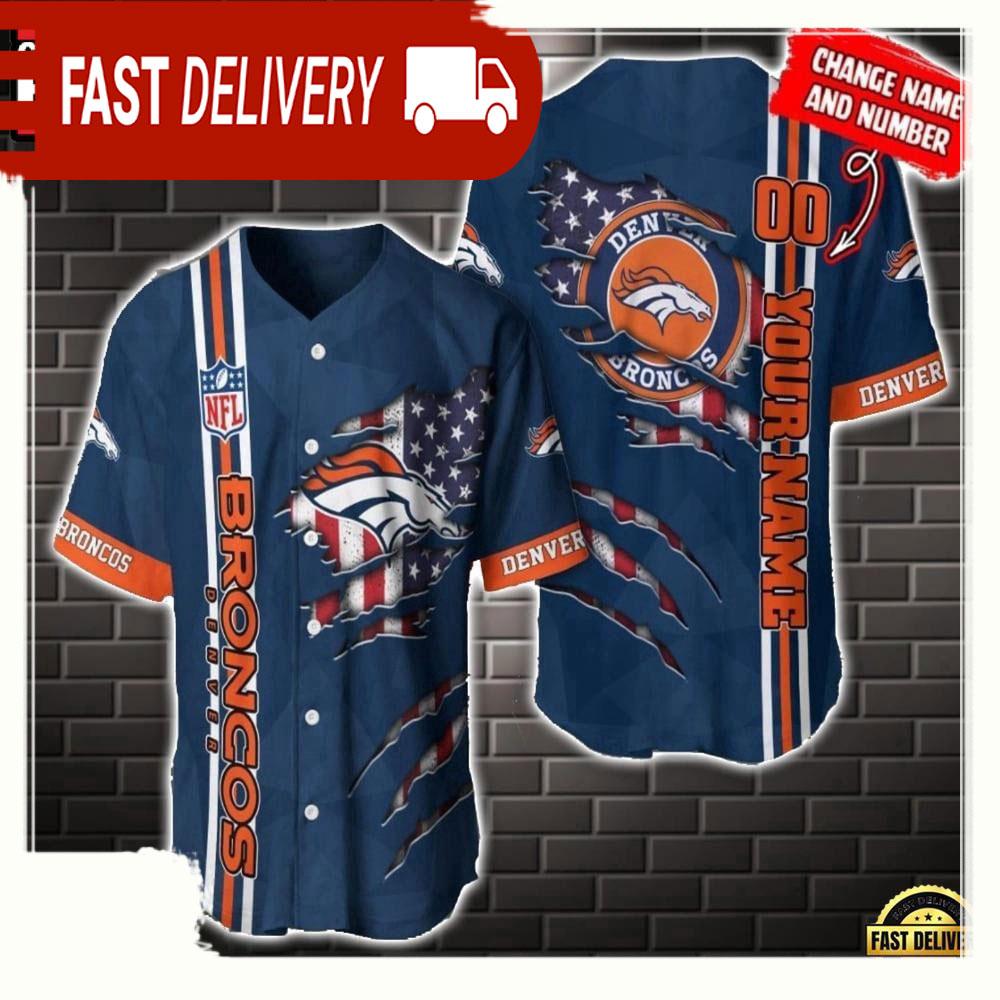 NLF Personalized Name & Numbler Denver Broncos America Flag  Baseball Jersey Shirt Gift For Fans