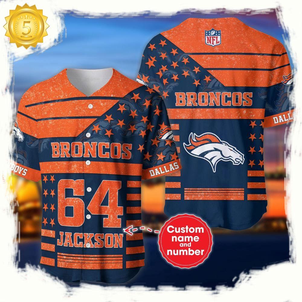 NLF Personalized Name & Numbler Denver Broncos American Flag  Baseball Jersey Shirt