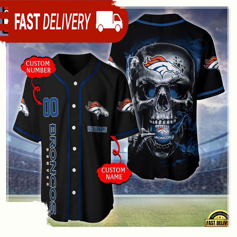 NLF Personalized Name & Numbler Denver Broncos Skull Face Baseball Jersey Shirt