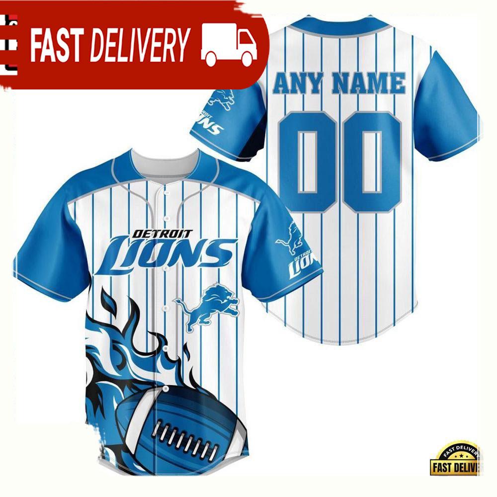 NLF Personalized Name & Numbler Detroit Lions Baseball Jersey Shirt