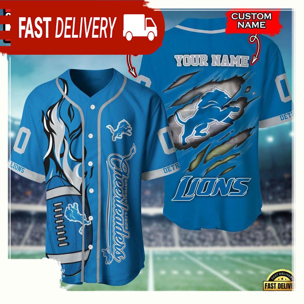 NLF Personalized Name & Numbler Detroit Lions Football Team Baseball Jersey Shirt
