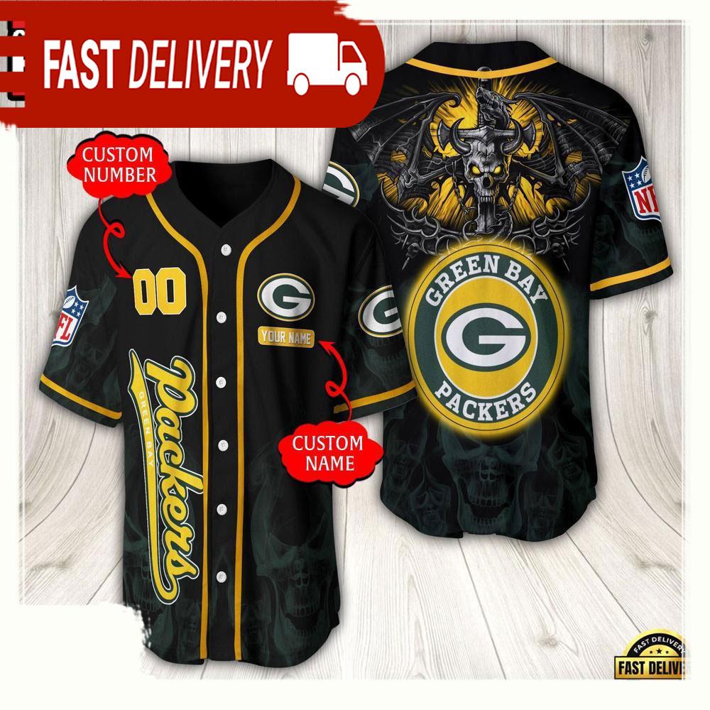 NLF Personalized Name & Numbler Green Bay Packers Baseball Jersey