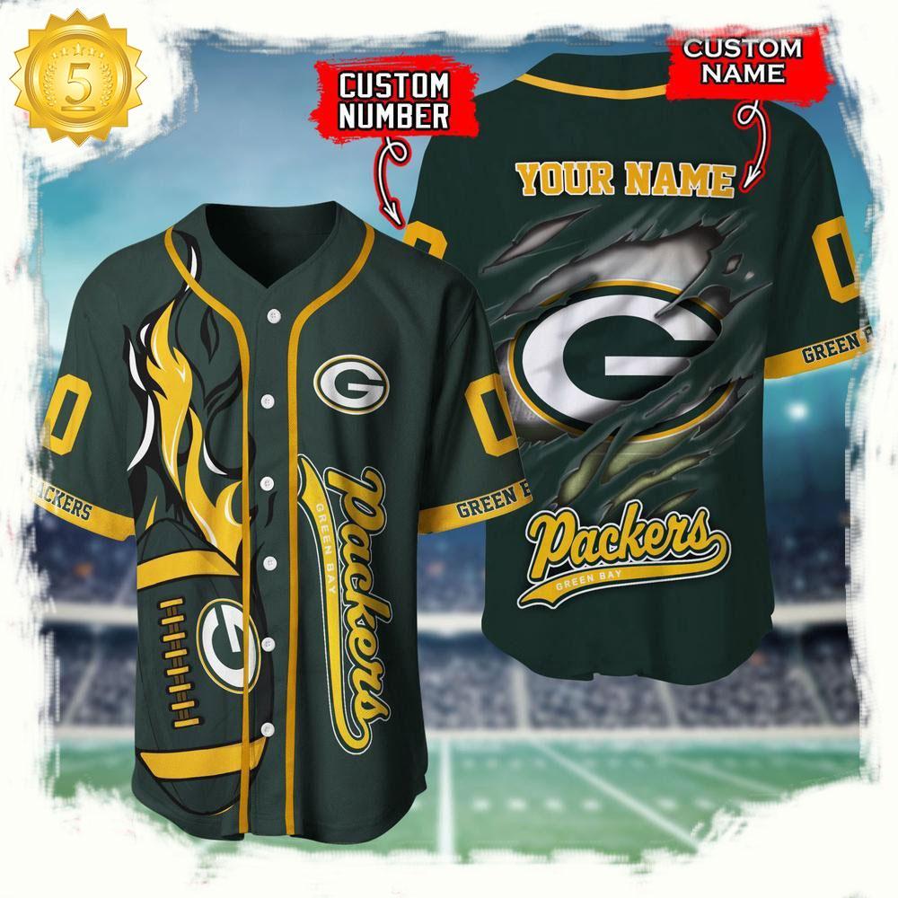NLF Personalized Name & Numbler Green Bay Packers Football Team Baseball Jersey Shirt