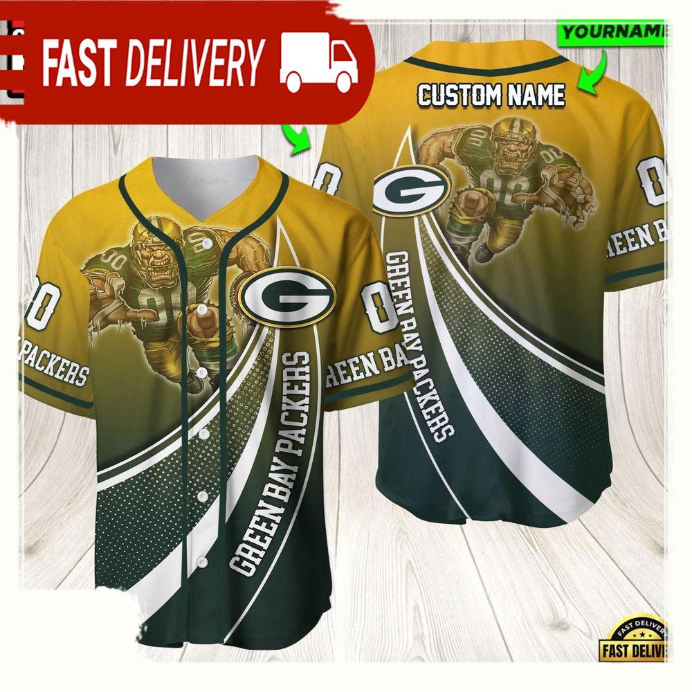 NLF Personalized Name & Numbler Green Bay Packers Mascot Football  Baseball Jersey Shirt