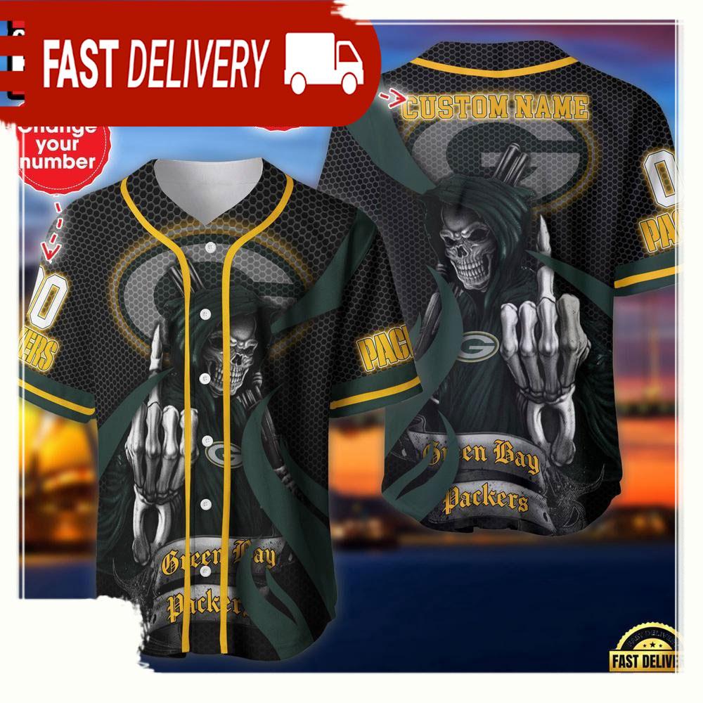 NLF Personalized Name & Numbler Green Bay Packers Skull Death Baseball Jersey Shirt