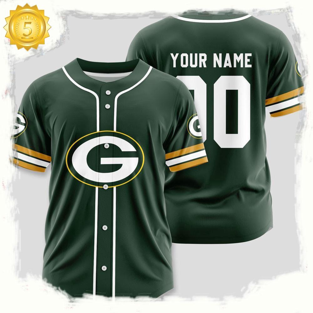 NLF Personalized Name & Numbler Green Bay Packers Sport Baseball Jersey Shirt