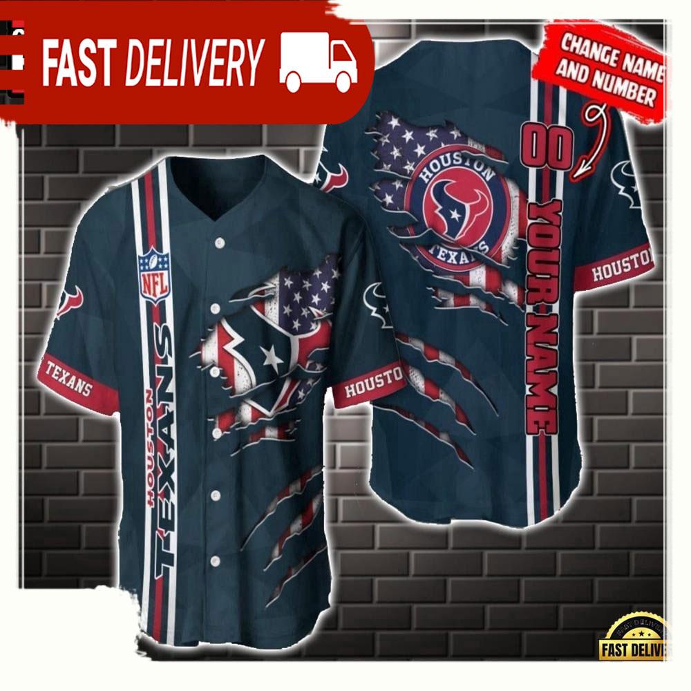 NLF Personalized Name & Numbler Houston Texans America Flag  Baseball Jersey Shirt Gift For Fans