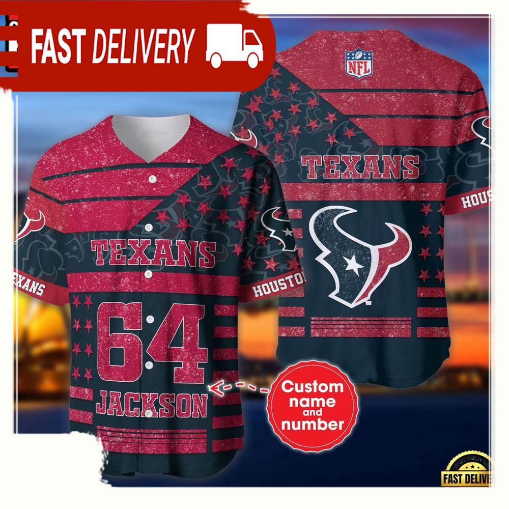 NLF Personalized Name & Numbler Houston Texans American Flag  Baseball Jersey Shirt