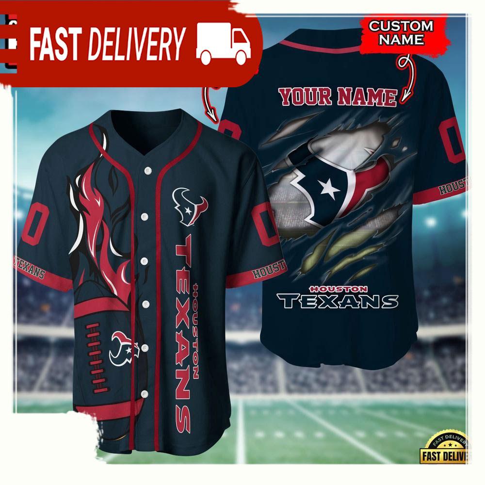 NLF Personalized Name & Numbler Houston Texans Football Team Baseball Jersey Shirt