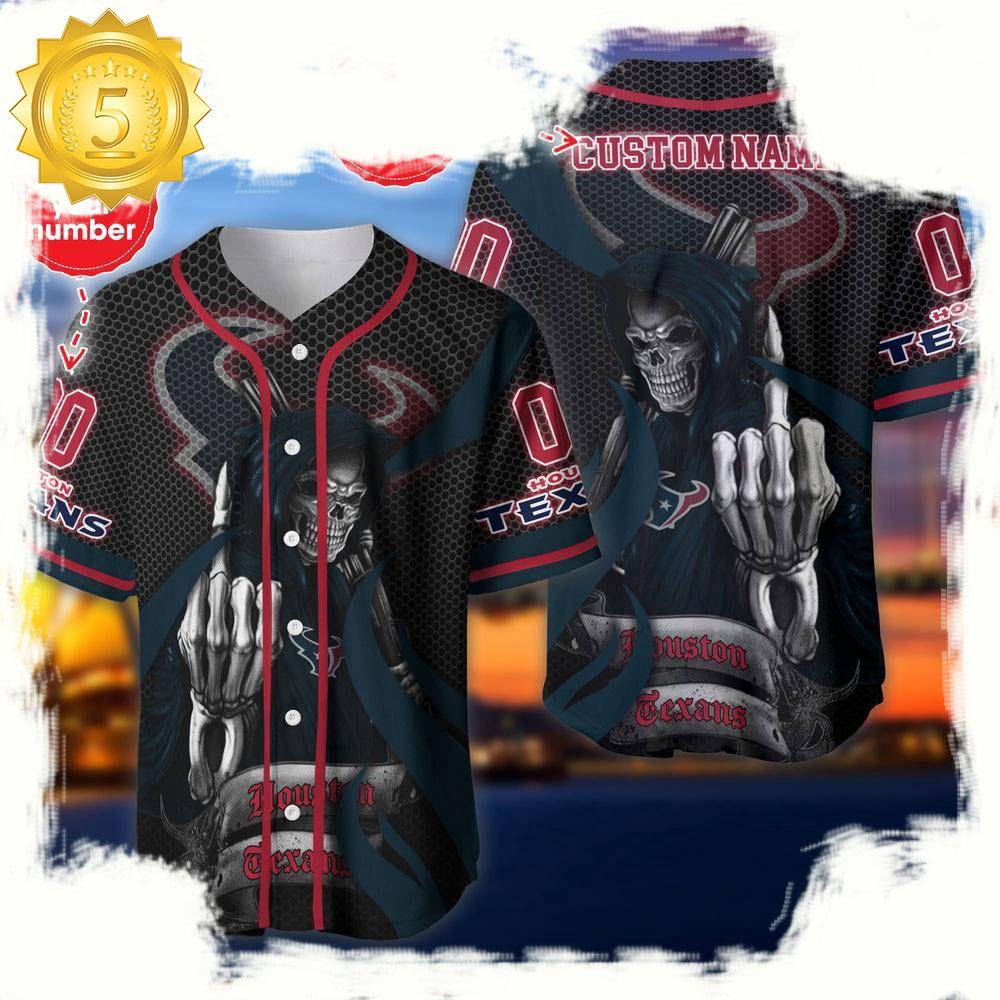 NLF Personalized Name & Numbler Houston Texans Skull Death Baseball Jersey Shirt