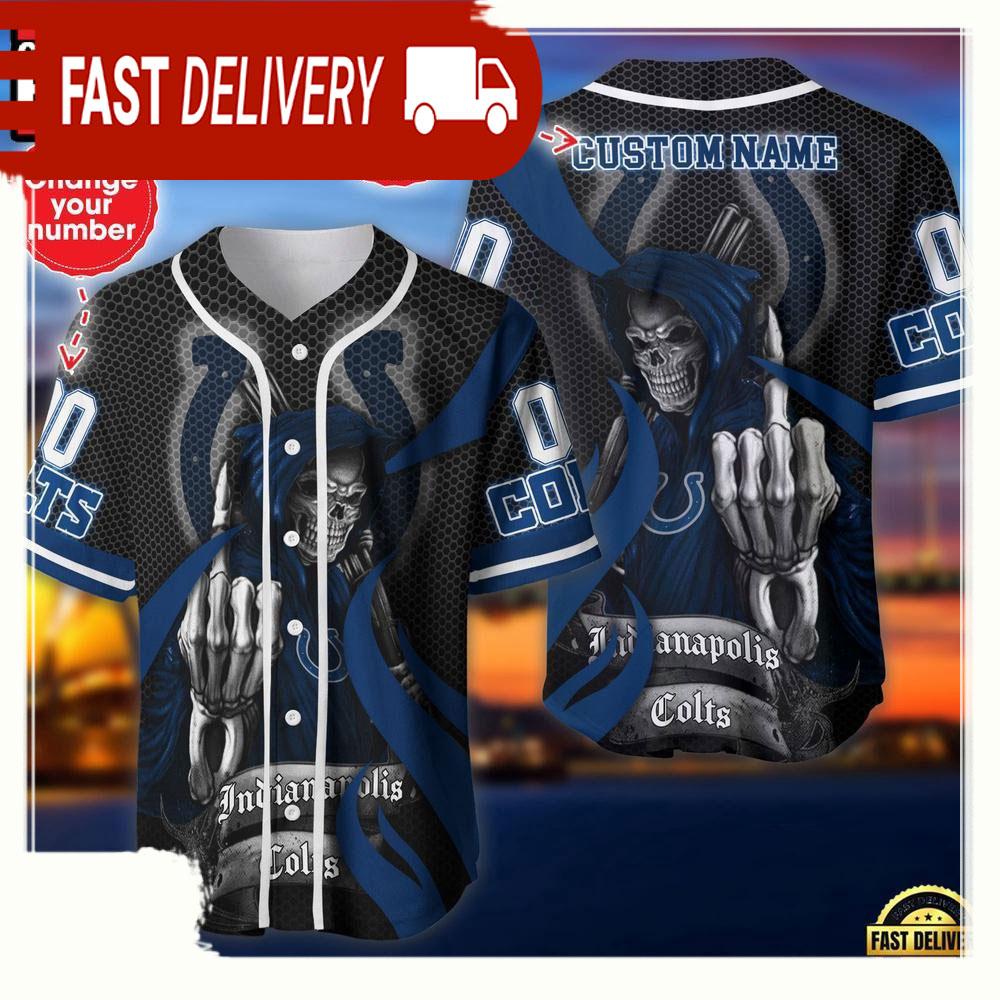 NLF Personalized Name & Numbler Indianapolis Colts Skull Death Baseball Jersey Shirt