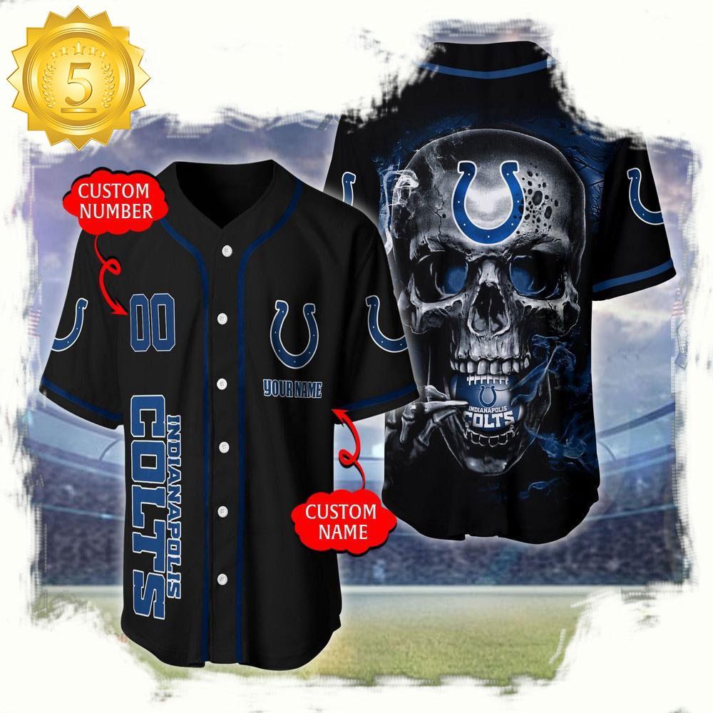 NLF Personalized Name & Numbler Indianapolis Colts Skull Face Baseball Jersey Shirt