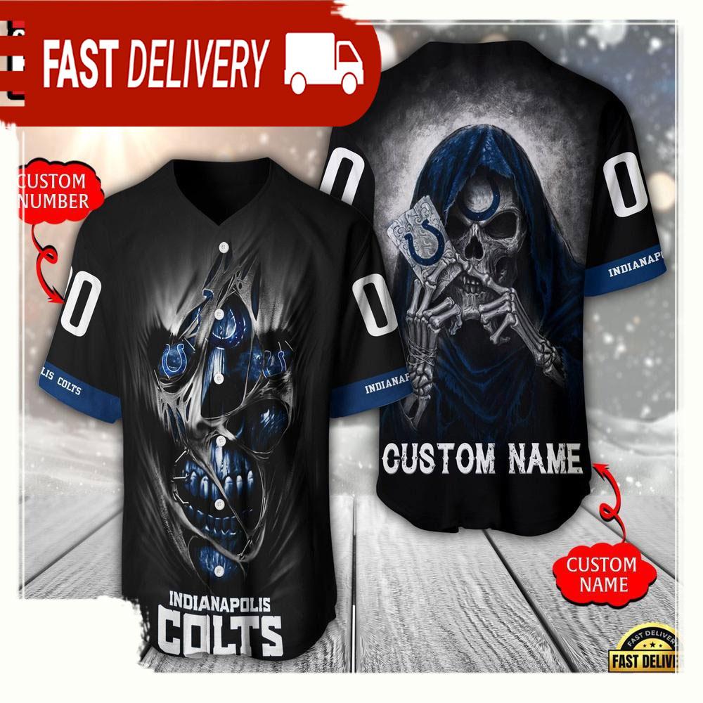 NLF Personalized Name & Numbler Indianapolis Colts Team Skull Death Baseball Jersey Shirt